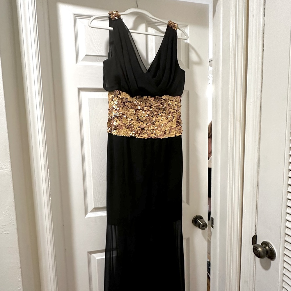 Black Chiffon & Gold Sequence Gown By Basix Black… - image 1